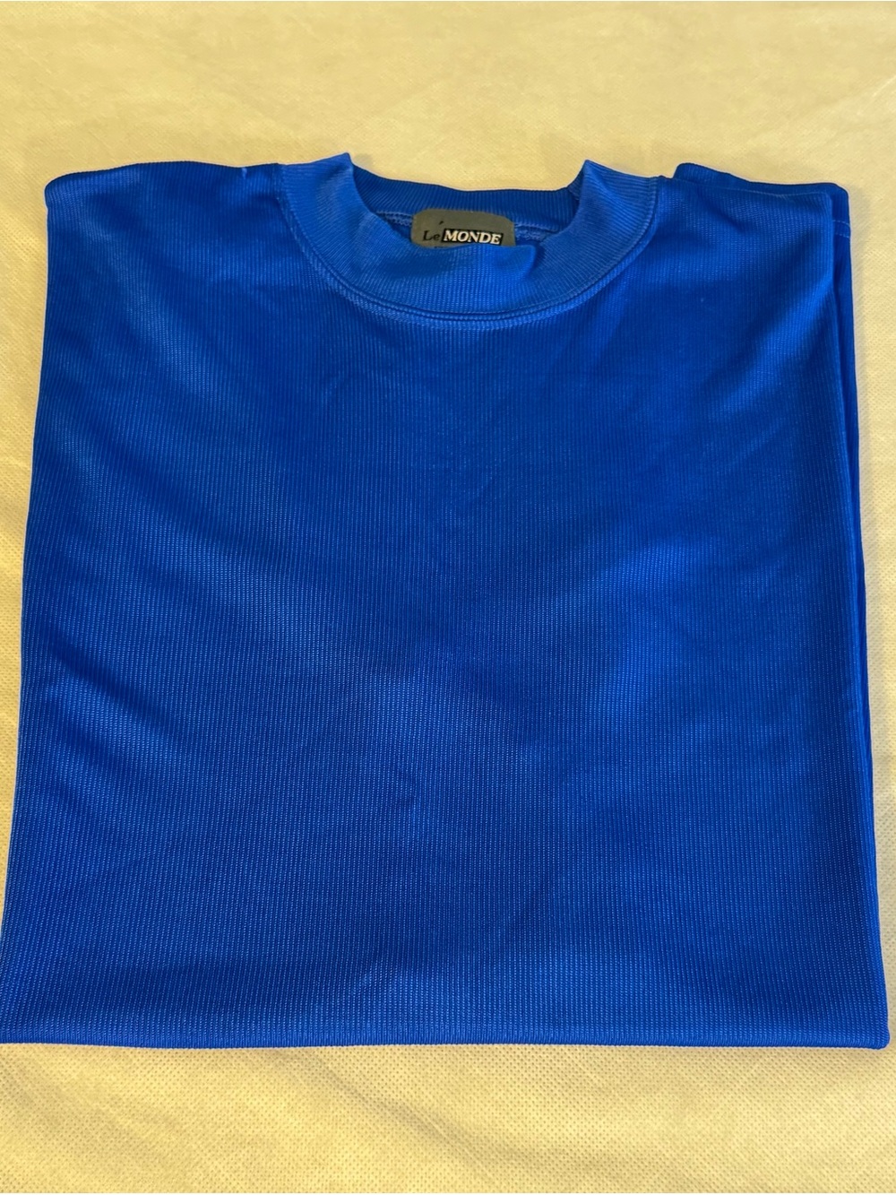 Le Monde Homme Couture Royal Blue Textured Ribbed Knit Shirt XXL Korea